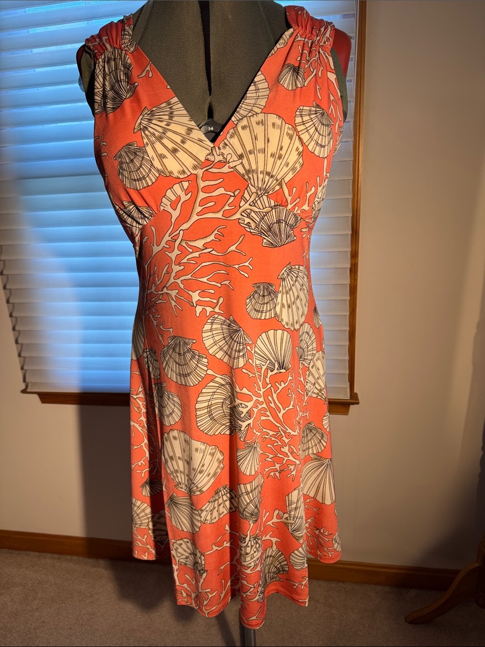 MT Collection Coral Seashell Coastal Print V-Neck Sleeveless Dress size 2X
